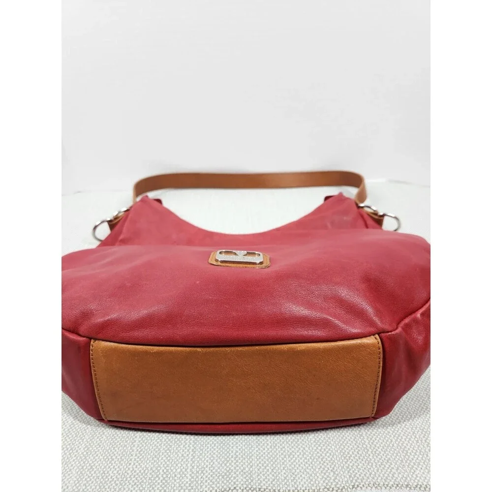 Valentina Red Brown Leather Hobo Shoulder Bag